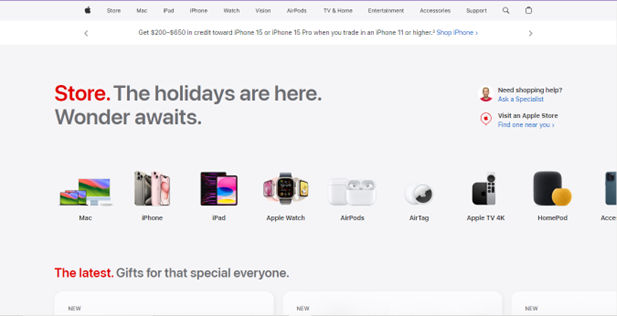 Screenshot of Apple homepage.